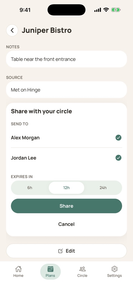 Share the who, where, and when with your circle